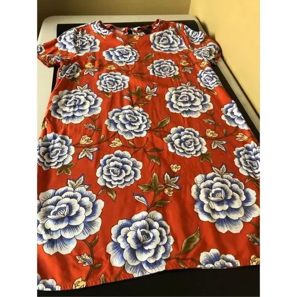 Forever 21 Women Size Medium Rust Floral Short Sleeve Button Back Dress - Picture 8 of 12